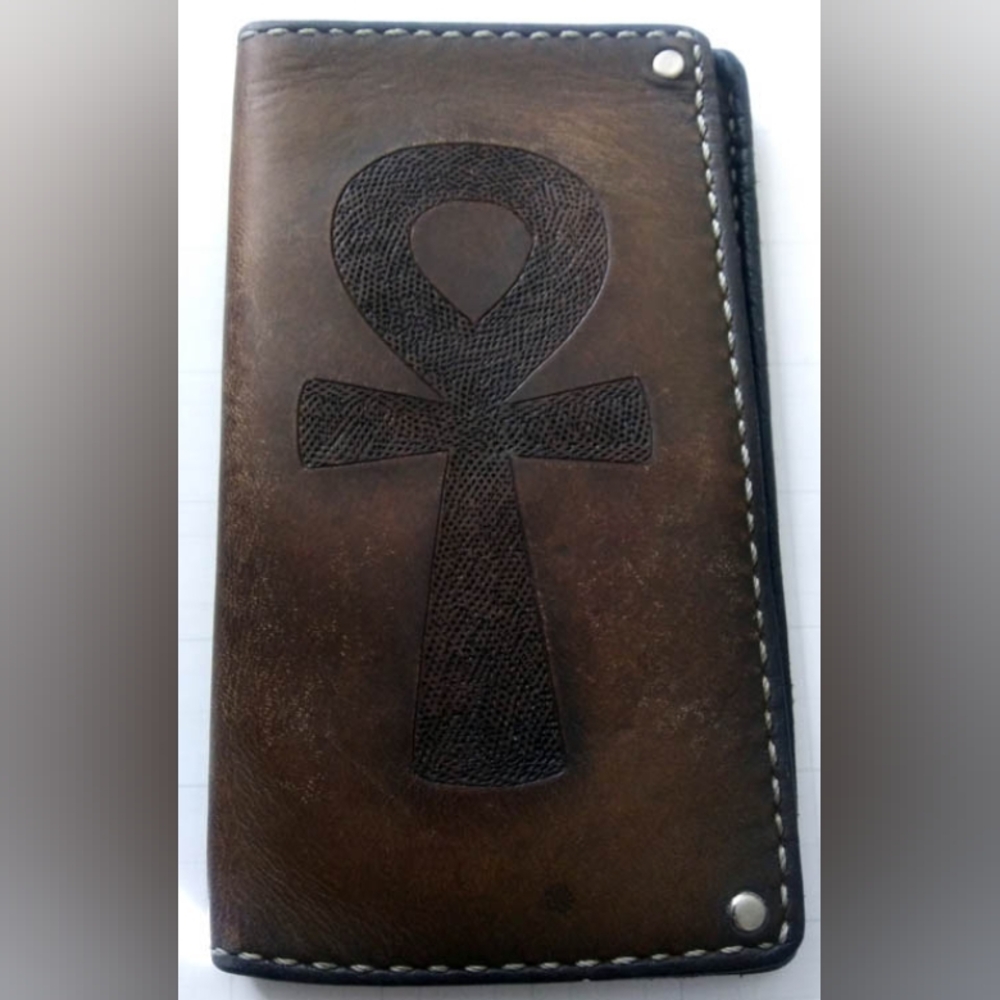 Custom Handmade Tooled Ankh Leather Wallet